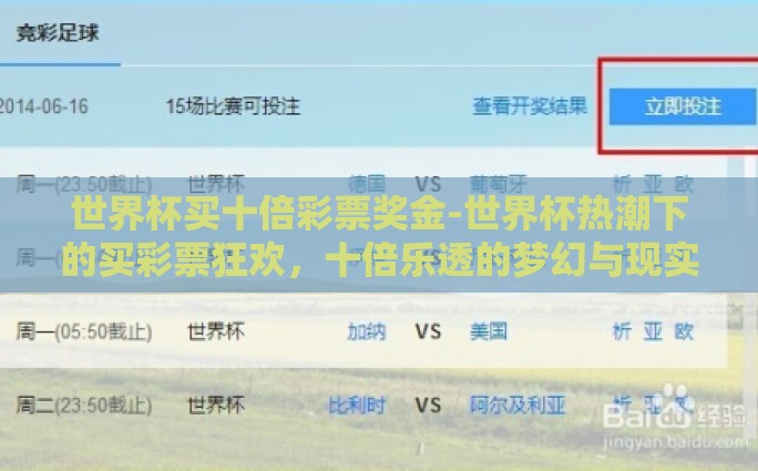 世界杯买十倍彩票奖金-世界杯热潮下的买彩票狂欢，十倍乐透的梦幻与现实