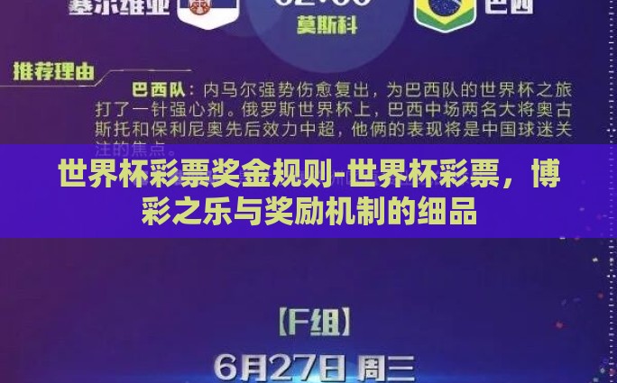 世界杯彩票奖金规则-世界杯彩票，博彩之乐与奖励机制的细品