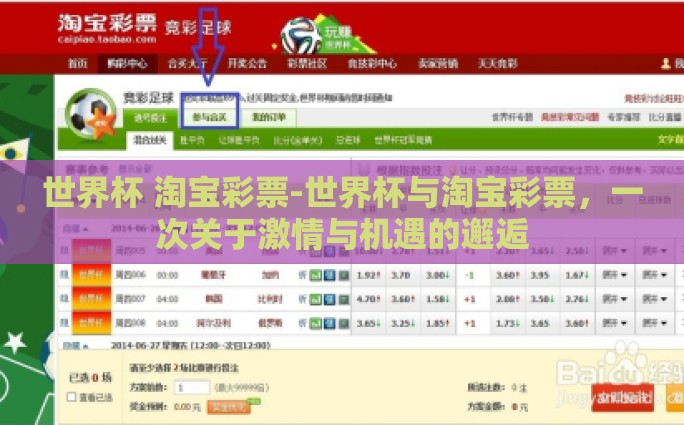 世界杯 淘宝彩票-世界杯与淘宝彩票，一次关于激情与机遇的邂逅