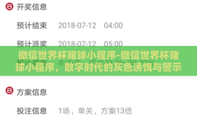 微信世界杯赌球小程序-微信世界杯赌球小程序，数字时代的灰色诱饵与警示之光