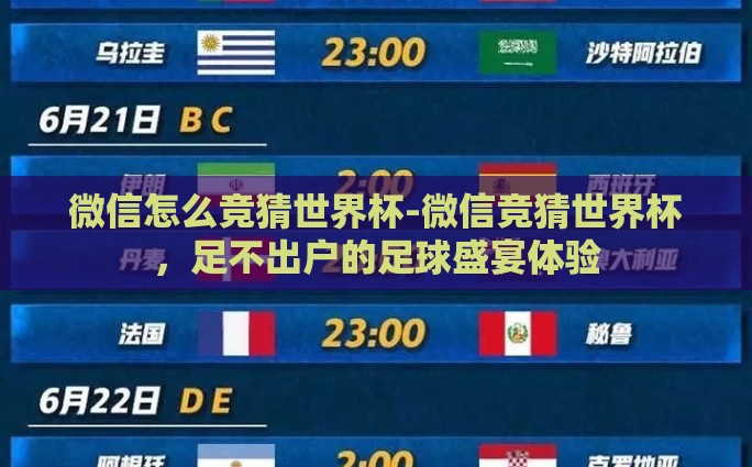 微信怎么竞猜世界杯-微信竞猜世界杯，足不出户的足球盛宴体验