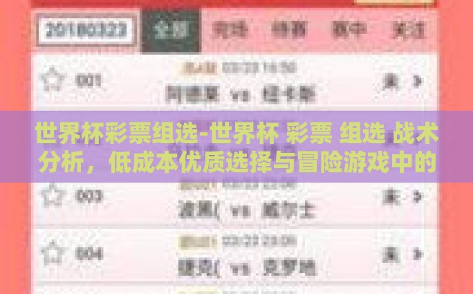 世界杯彩票组选-世界杯 彩票 组选 战术分析，低成本优质选择与冒险游戏中的智慧
