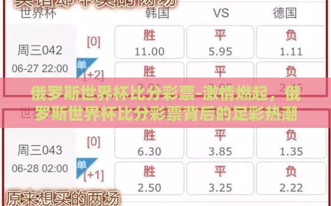俄罗斯世界杯比分彩票-激情燃起，俄罗斯世界杯比分彩票背后的足彩热潮