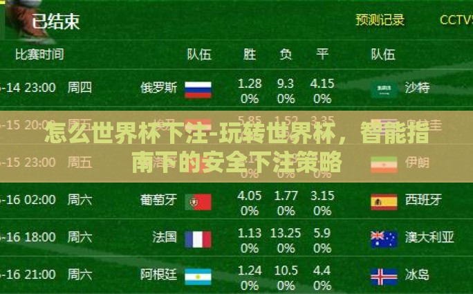 怎么世界杯下注-玩转世界杯，智能指南下的安全下注策略