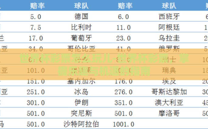 世界杯彩票怎么玩儿-世界杯彩票，掌握乐趣与机遇的指南