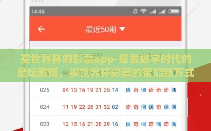 买世界杯的彩票app-探索数字时代的足坛激情，买世界杯彩票的智能新方式