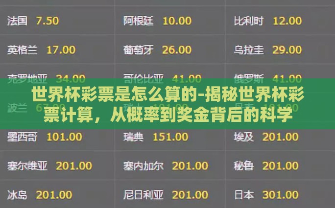 世界杯足彩票怎么买-世界杯足票购买指南，明智选择，快乐享受赛场激情