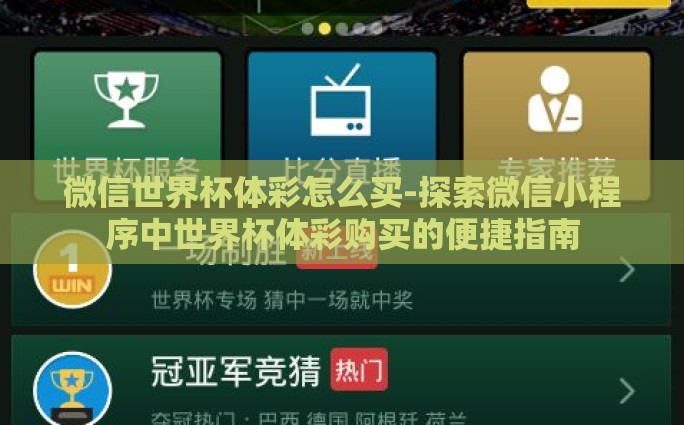微信世界杯体彩怎么买-探索微信小程序中世界杯体彩购买的便捷指南