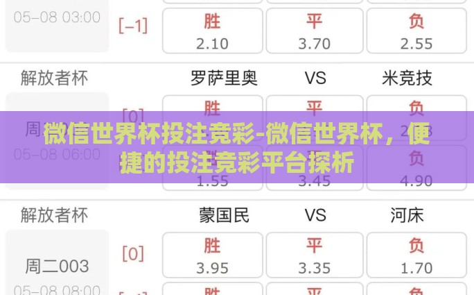 微信世界杯投注竞彩-微信世界杯，便捷的投注竞彩平台探析