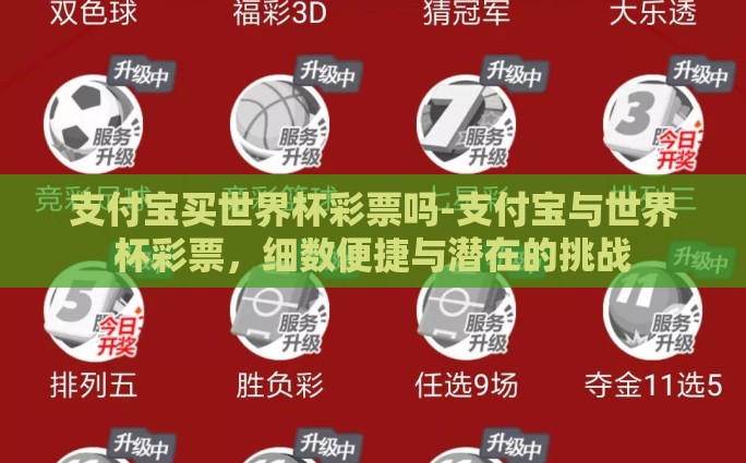 支付宝买世界杯彩票吗-支付宝与世界杯彩票，细数便捷与潜在的挑战
