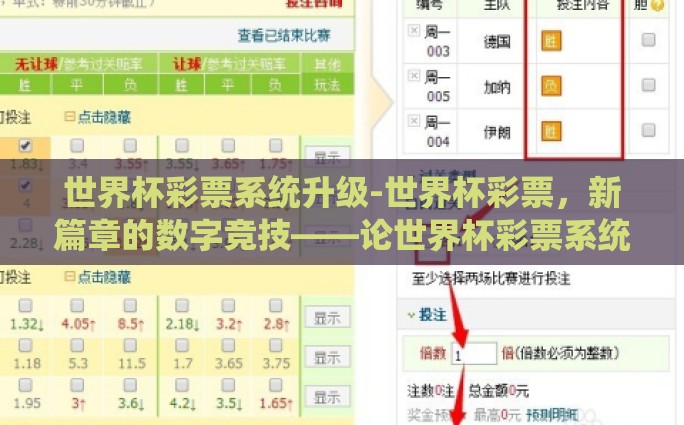 世界杯彩票系统升级-世界杯彩票，新篇章的数字竞技——论世界杯彩票系统升级的深远影响