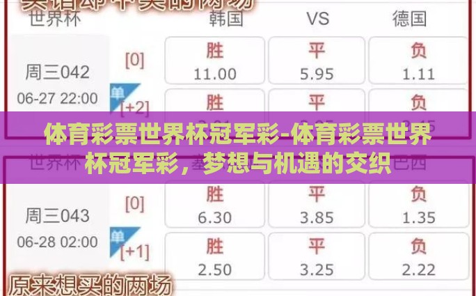 体育彩票世界杯冠军彩-体育彩票世界杯冠军彩，梦想与机遇的交织